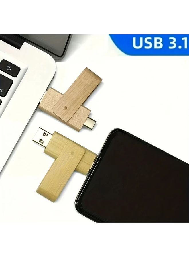 LansTen Wooden Rotating USB Flash Drive 128GB High Speed Type C 3 1 - Image 3